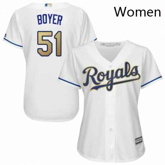 Womens Majestic Kansas City Royals 51 Blaine Boyer Authentic White Home Cool Base MLB Jersey